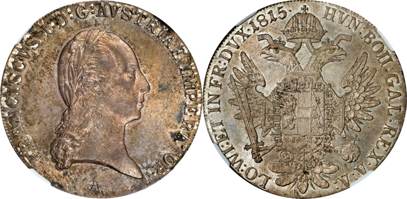 AUSTRIA. Taler, 1815-A. Vienna Mint. Franz I. NGC MS-63.
Dav-6; KM-2161.
From ...