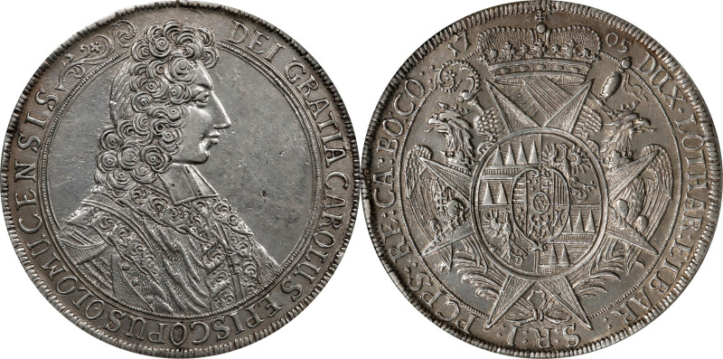 AUSTRIA. Olmutz. Taler, 1705. Kremsier Mint. Karl III von Lothringen. NGC AU Det...