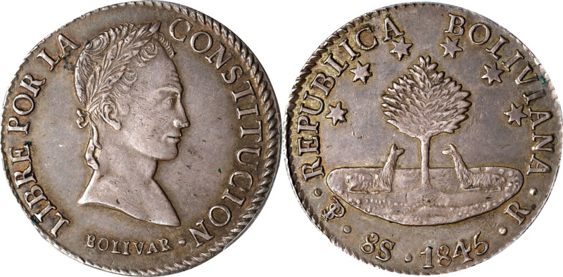 BOLIVIA. 8 Soles, 1845-PTS R. Potosi Mint. PCGS AU-55.
KM-103

Estimate: $100...