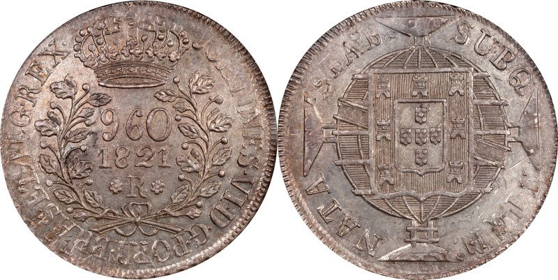 BRAZIL. 960 Reis, 1821-R. Rio de Janeiro Mint. Joao VI. NGC MS-64.
KM-326.1; LD...