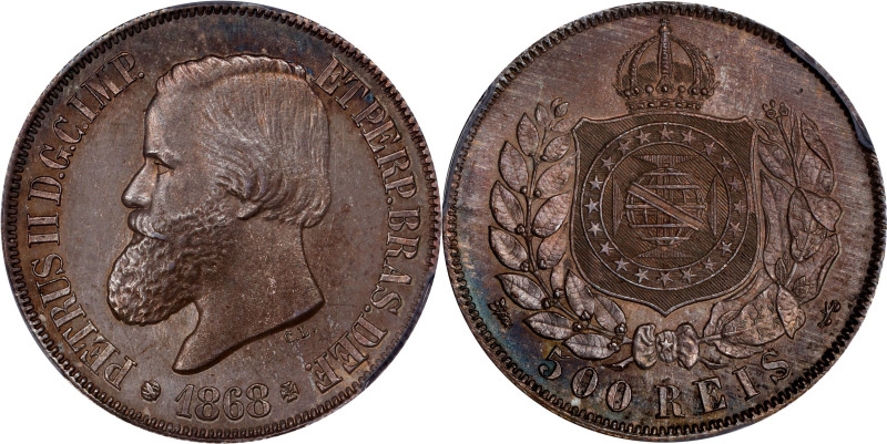 BRAZIL. 500 Reis, 1868. Rio de Janeiro Mint. Pedro II. PCGS MS-65.
KM-472.

E...