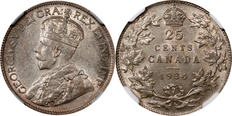 CANADA. 25 Cents, 1934. Ottawa Mint. George V. NGC MS-62.
KM-24A.

Estimate: ...