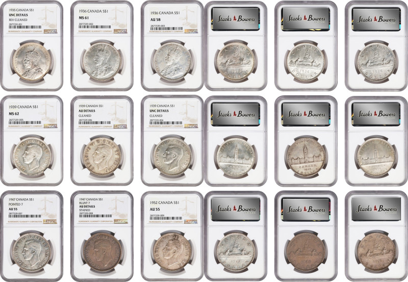 CANADA. Nonet of Dollars (9 Pieces), 1935-52. Ottawa Mint. All NGC Certified.
A...