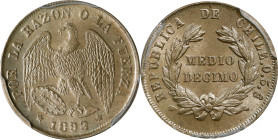 CHILE. 1/2 Decimo, 1893-So. Santiago Mint. PCGS MS-65.
KM-137.3.

Estimate: $200.00- $400.00