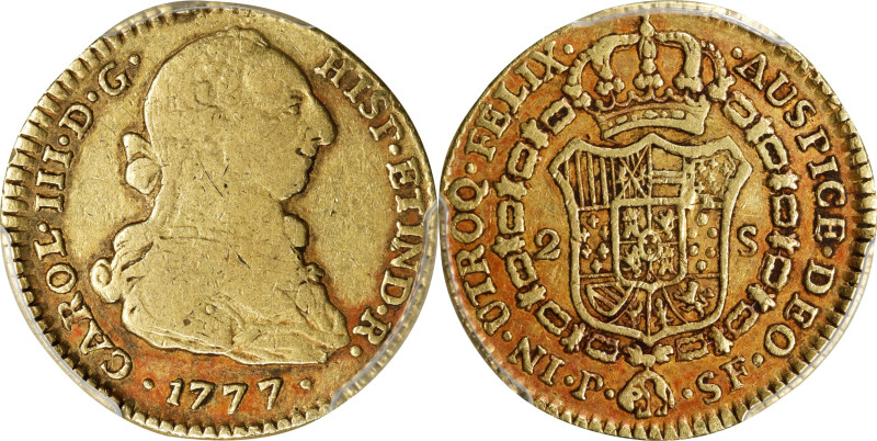 COLOMBIA. 2 Escudos, 1777-P SF. Popayan Mint. Charles III. PCGS VF-30.
Fr-40; K...