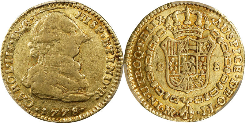 COLOMBIA. 2 Escudos, 1778-NR JJ. Bogota (Nuevo Reino) Mint. Charles III. PCGS Ge...