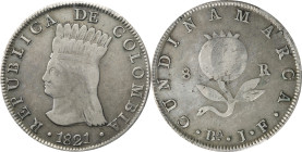 COLOMBIA. Cundinamarca. 8 Reales, 1821-Ba JF. Bogota Mint. PCGS VF-30.
KM-C6.

Estimate: $200.00- $300.00