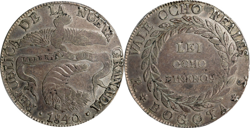 COLOMBIA. 8 Reales, 1840-RS. Bogota Mint. PCGS EF-45.
KM-98; Restrepo-194.3.
...