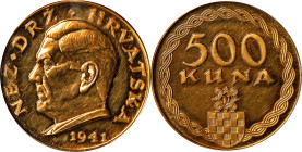 CROATIA. 500 Kuna, 1941. PCGS PROOF-61.
Fr-1; KM-A3. AGW: 0.2879 oz.
From the Augustana Collection.

Estimate: $500.00- $750.00