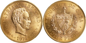 CUBA. 10 Pesos, 1916. Philadelphia Mint. PCGS MS-63.
Fr-3; KM-20.

Estimate: $900.00- $1100.00