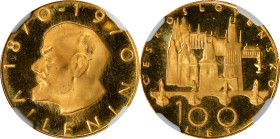 CZECHOSLOVAKIA. Gold Medallic Ducat, 1970. Kremnica Mint. NGC Proof--Damaged.
Fr-Unlisted; KM-Unlisted; Novotny-Unlisted. Weight: 3.6 gms. Obverse: B...