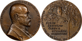 CZECHOSLOVAKIA. Thomas Masaryk Bronze Medal, 1919. UNCIRCULATED.
By J. Čejka. Diameter: 54mm; Weight: 79.41 gms. Obverse: Bust right; Reverse: Tree w...