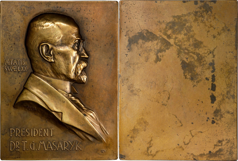 CZECHOSLOVAKIA. Thomas Masaryk Bronze Plaque, 1920. ALMOST UNCIRCULATED.
By J. ...