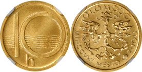 CZECH REPUBLIC. Gold Medallic 10 Haleru, 2000. Czech (Jablonec nad Nisou) Mint. NGC MS-70.
cf. KM-6 (for prototype).
From the Augustana Collection....