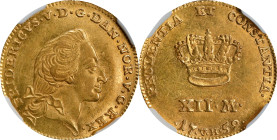 DENMARK. 12 Mark (Courant Ducat), 1759-VH W. Copenhagen Mint. Frederik V. NGC MS-63.
Fr-269; KM-587.3; Sieg-21.3.
From the Augustana Collection.

...