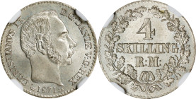 DENMARK. 4 Skilling Rigsmont, 1871-CS. Copenhagen Mint. Christian IX. NGC MS-66.
KM-775.2; Sieg-3; H-5B.

Estimate: $150.00- $250.00