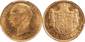 DENMARK. 20 Kroner, 1911-VBP. Copenhagen Mint. Frederik VIII. PCGS MS-64+.
Fr-297; KM-810. AGW: 0.2593 oz.

Estimate: $500.00- $750.00