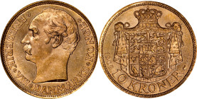 DENMARK. 10 Kroner, 1909-VBP GJ. Copenhagen Mint. Frederik VIII. NGC MS-65.
Fr-298; KM-809. AGW: 0.1296 oz.

Estimate: $300.00- $400.00