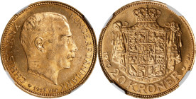 DENMARK. 20 Kroner, 1913-VBP AH. Copenhagen Mint. Christian X. NGC MS-64.
Fr-297; KM-810. AGW: 0.2593 oz.

Estimate: $500.00- $750.00