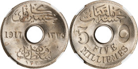 EGYPT. 5 Milliemies, AH 1335/1917-H. Birmingham (Heaton) Mint. Hussein Kamil. NGC MS-65.
KM-315.

Estimate: $80.00- $120.00