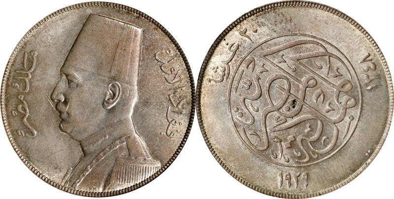 EGYPT. 20 Piastres, AH 1348/1929-BP. London Mint. Fuad I. PCGS MS-62.
KM-352.
...