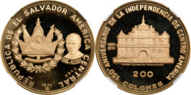 EL SALVADOR. 200 Colones, 1971. Mexico City Mint. NGC PROOF-67 Ultra Cameo.
Fr-6; KM-146. Mintage: 2,245.

Estimate: $1500.00- $2000.00