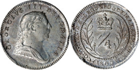 ESSEQUIBO & DEMERARY. 1/4 Guilder, 1809. London Mint. George III. PCGS MS-62.
KM-4.

Estimate: $400.00- $600.00