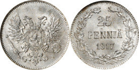 FINLAND. 25 Pennia, 1917. Helsinki Mint. Nicholas II of Russia. NGC MS-68.
KM-19. Civil War coinage.

Estimate: $60.00- $100.00