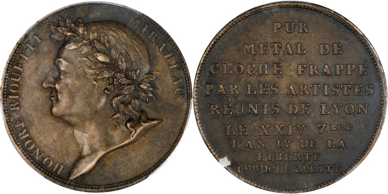 FRANCE. Constitution Period. Honore Riquetti Mirabeau Bronze Medal, Year IV (179...