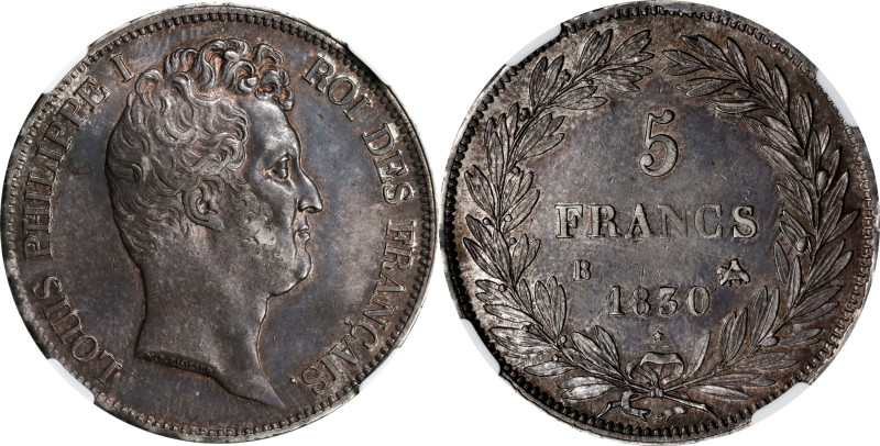 FRANCE. 5 Francs, 1830-B. Rouen Mint. Louis Philippe I. NGC AU-55.
KM-735; Gad-...