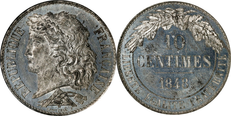 FRANCE. Tin 10 Centimes Essai (Pattern), 1848. Paris Mint. NGC MS-62.
Maz-1312A...