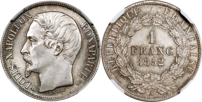 FRANCE. Franc, 1852-A. Paris Mint. Louis Napoleon (as President). NGC MS-64+.
K...