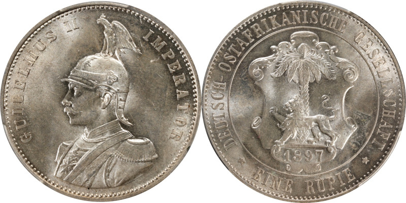 GERMAN EAST AFRICA. Rupie, 1897. Berlin Mint. Wilhelm II. PCGS MS-64.
KM-2; J-7...