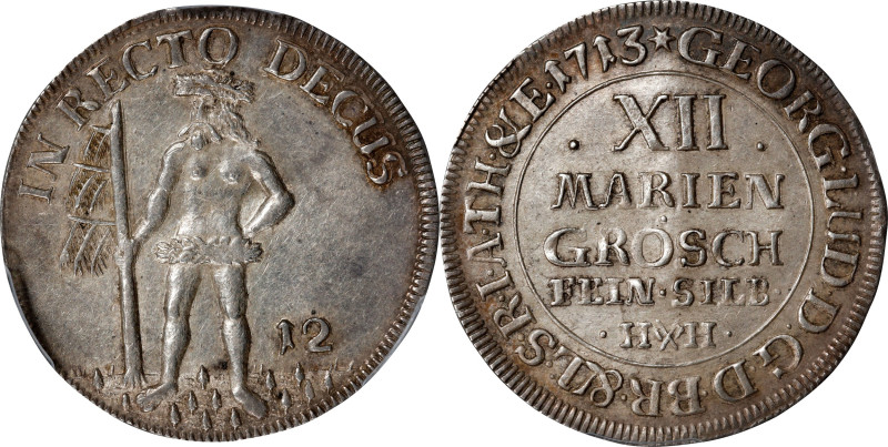 GERMANY. Brunswick-Luneburg: Brunswick. 12 Mariengroschen, 1713-HH. Zellerfeld M...