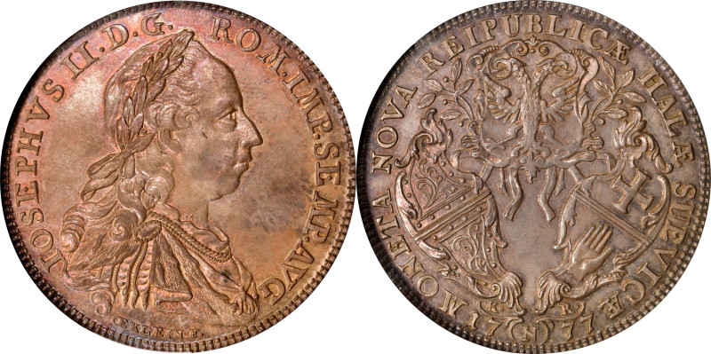 GERMANY. Hall. Taler, 1777. Joseph II. NGC AU-55.
Dav-2280; KM-47. Mintage: 406...