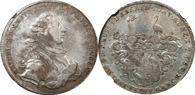 GERMANY. Reuss-Ebersdorf. Taler, 1765-IC E. Saalfeld Mint. Heinrich XXIV. NGC VF...