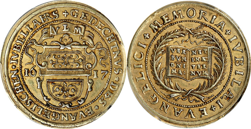 GERMANY. Medallic Issues. Ulm. Gilt Silver Medallic 2 Ducats, 1617. PCGS Genuine...