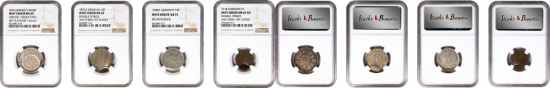 GERMANY. Empire. Quartet of Mint Errors (4 Pieces), 1875-1914. All NGC Certified...