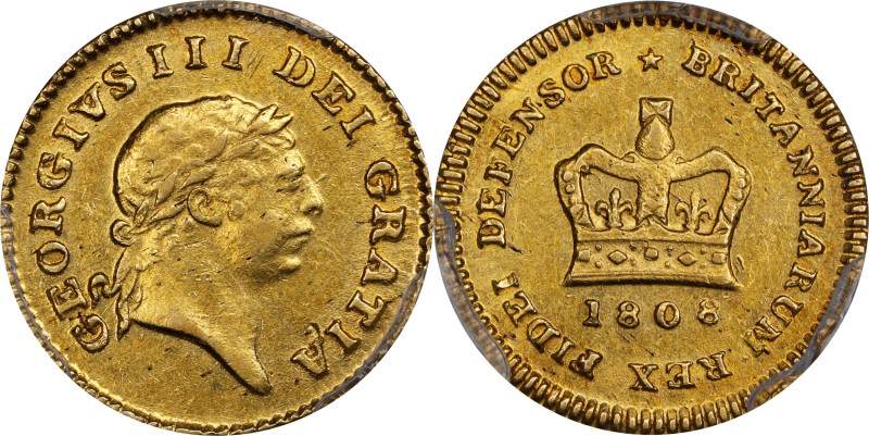 GREAT BRITAIN. 1/3 Guinea, 1808. London Mint. George III. PCGS AU-55.
S-3740; F...