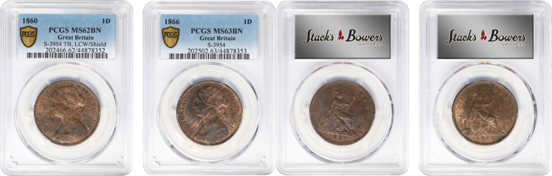 GREAT BRITAIN. Duo of Pennies (2 Pieces), 1860-66. London Mint. Victoria. Both P...