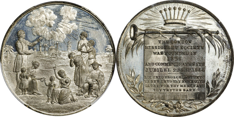 GREAT BRITAIN. Jubilee of the London Missionary Society White Metal Medal, 1844....