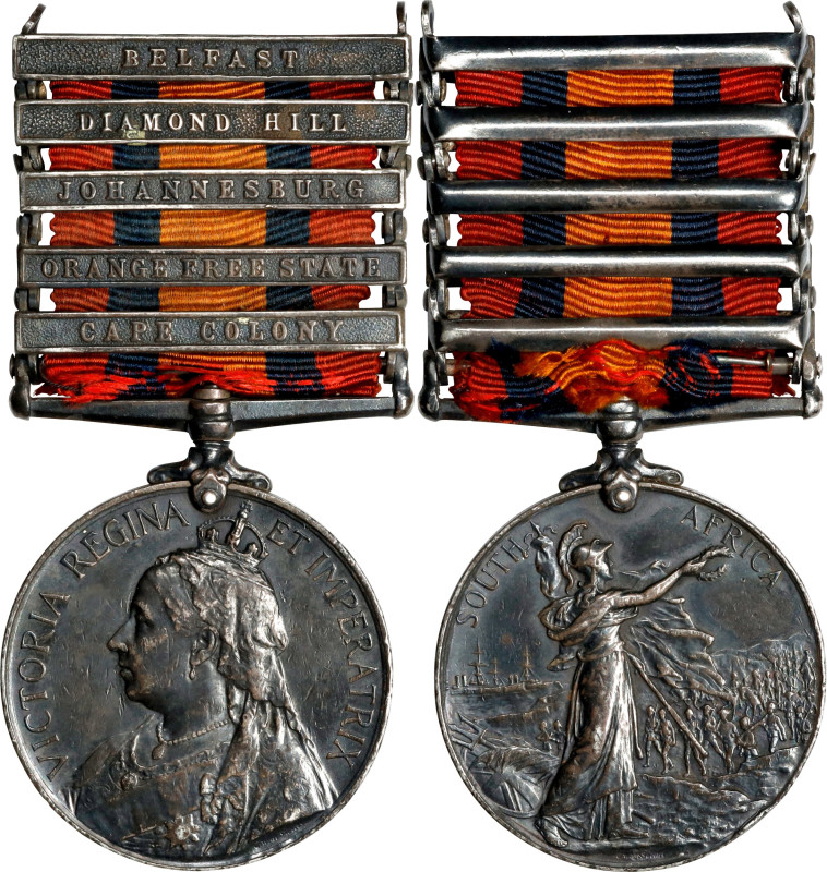 (1901) Queen’s South Africa medal with five clasps: CAPE COLONY, ORANGE FREE STA...