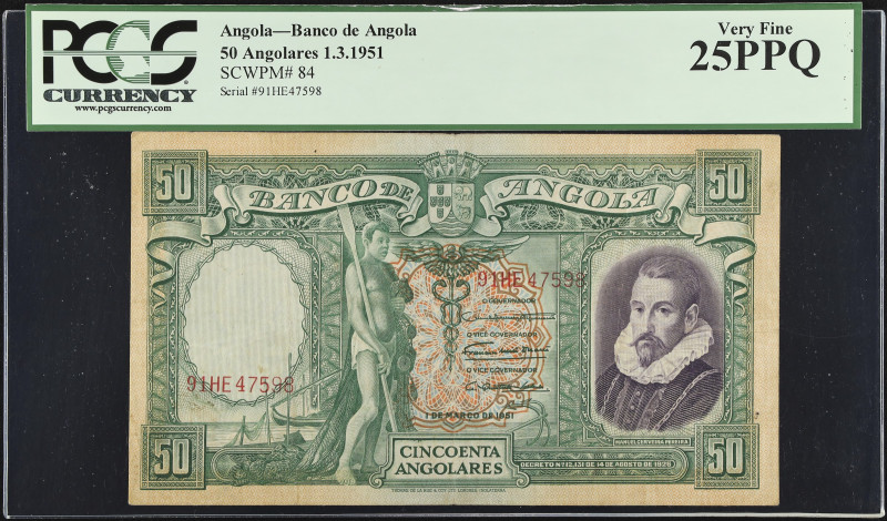 ANGOLA. Banco de Angola. 50 Angolares, 1951. P-84. PCGS Currency Very Fine 25 PP...