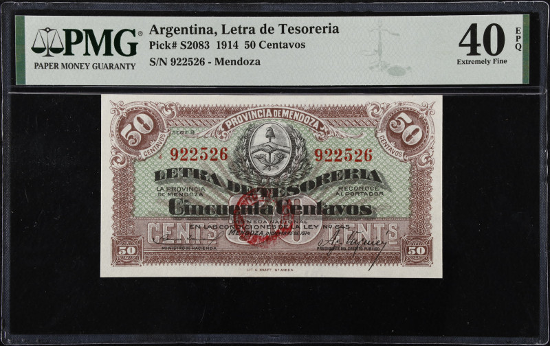 ARGENTINA. Letra de Tesoreria. 50 Centavos, 1914. P-S2083. PMG Extremely Fine 40...