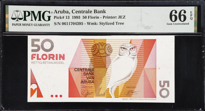 ARUBA. Centrale Bank. 50 Florin, 1993. P-13. PMG Gem Uncirculated 66 EPQ.

Est...