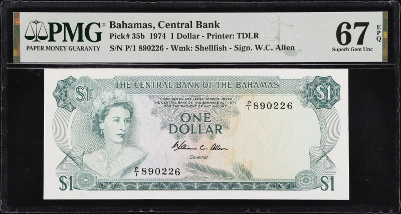 BAHAMAS. The Central Bank of the Bahamas. 1 Dollar, 1974. P-35b. PMG Superb Gem ...