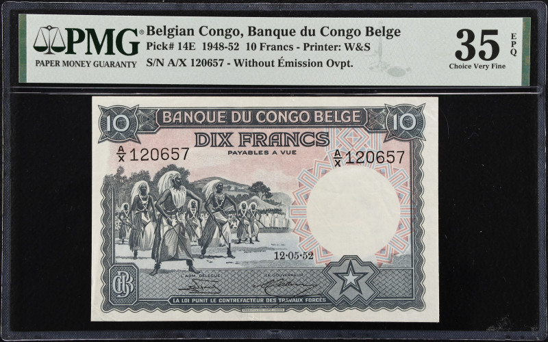 BELGIAN CONGO. Banque du Congo Belge. 10 Francs, 1952. P-14E. PMG Choice Very Fi...