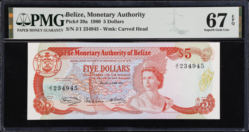 BELIZE. The Monetary Authority of Belize. 5 Dollars, 1980. P-39a. PMG Superb Gem...