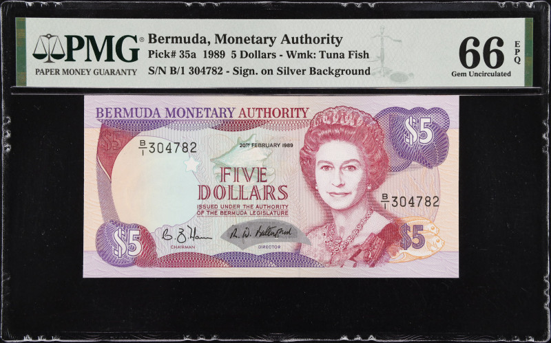 BERMUDA. Bermuda Monetary Authority. 5 Dollars, 1989. P-35a. PMG Gem Uncirculate...