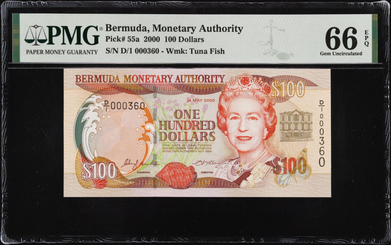 BERMUDA. Bermuda Monetary Authority. 100 Dollars, 2000. P-55a. 3 Digit Serial Nu...